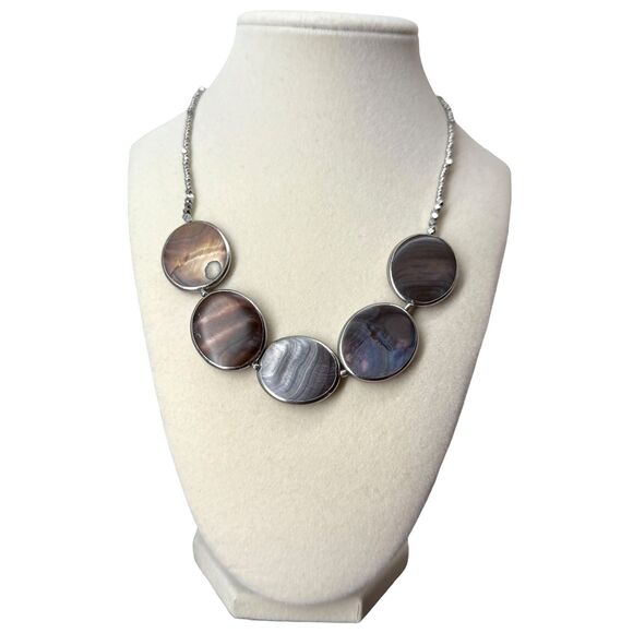 J. Jill Beaded Necklace Shell Multi Disc Mother Pearl Pendant Silver Tone Adjust - Picture 2 of 10